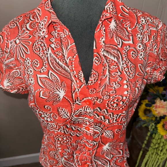 Rafaella • Linen Floral Button Up Short Sleeve Shirt - Picture 2 of 8